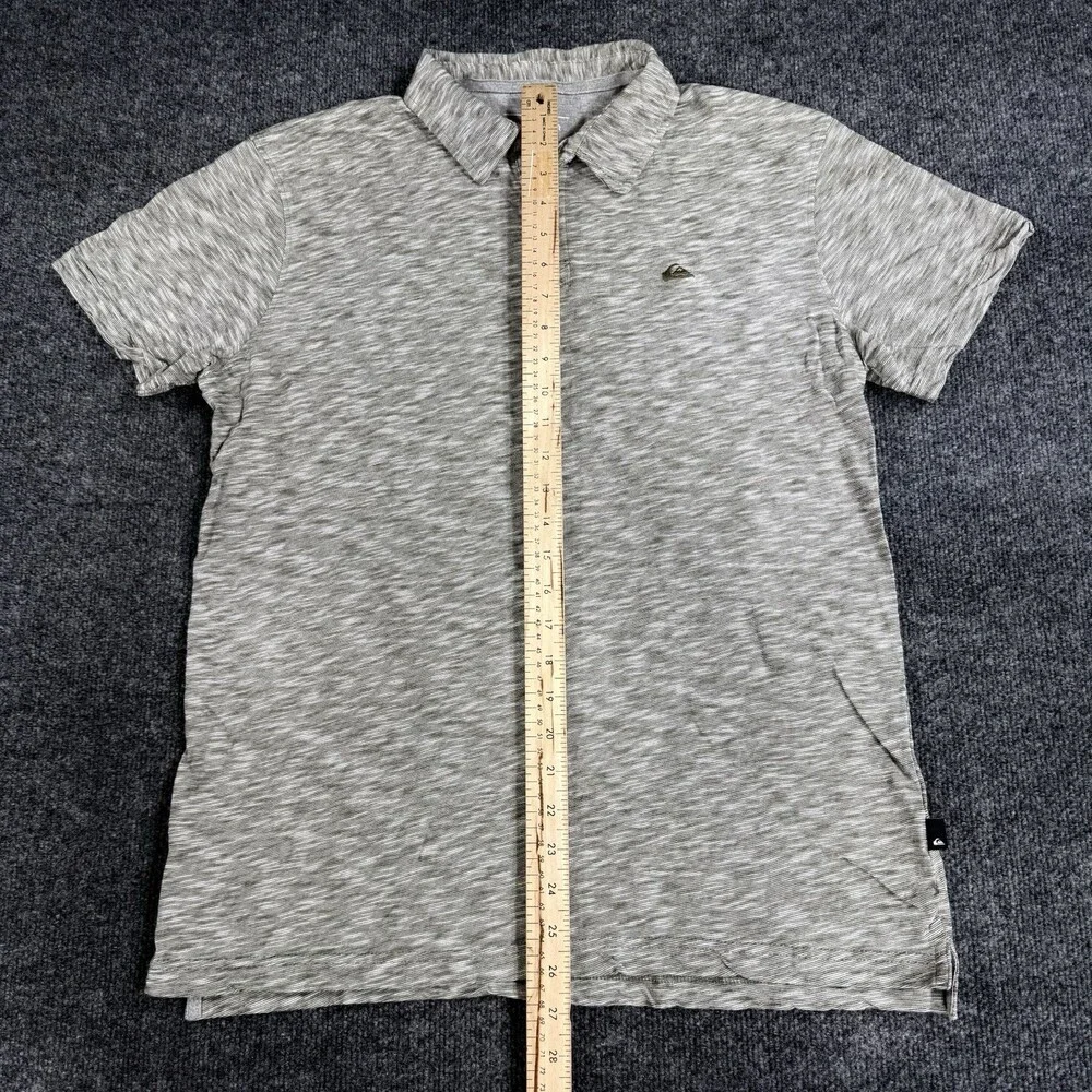 Quiksilver Mens Polo Shirt Size L Gray Olive Striped Short Sleeve Modern Fit